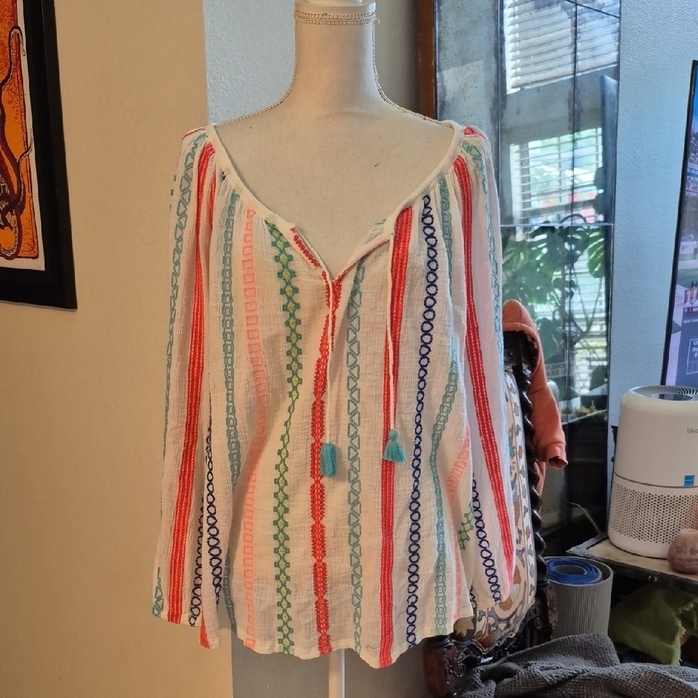 Payal Pratap 100% Cotton Embroidered Long Sleeve Sheer White Blouse